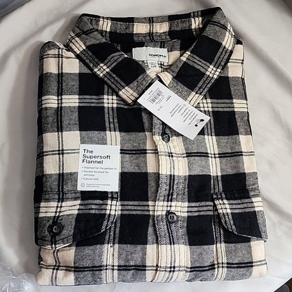 SONOMA MENS BIG & TALL flannel black cream new 1XL - Picture 1 of 1